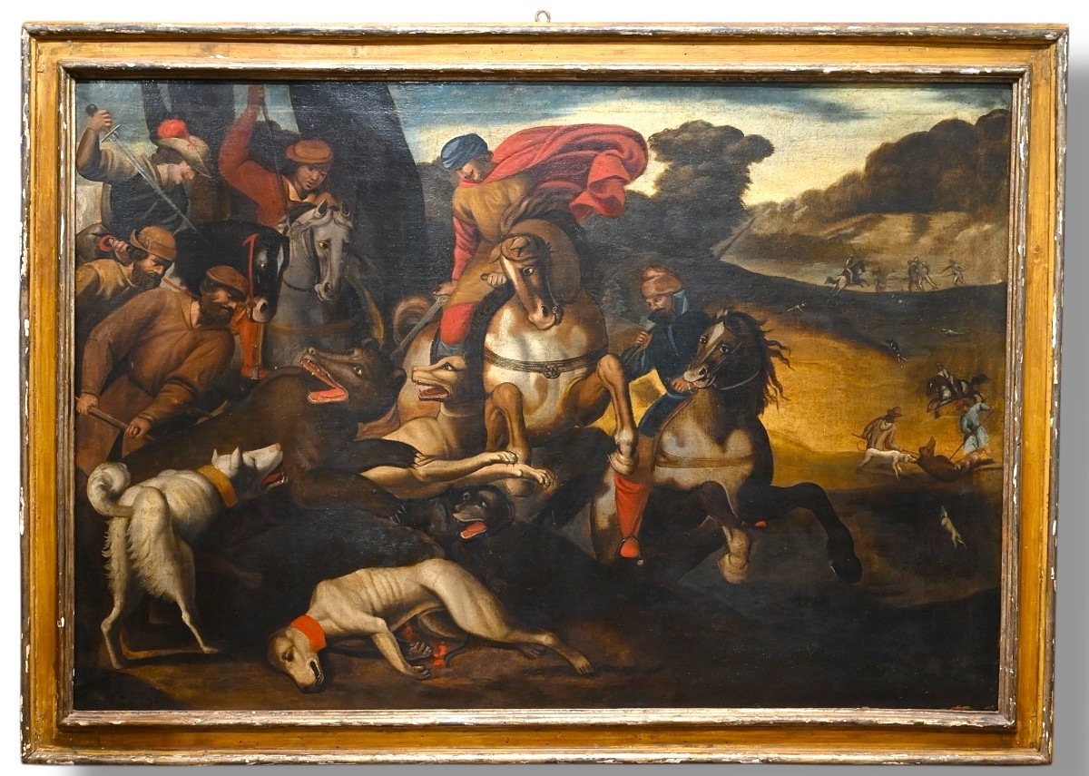 Caccia All’Orso - Olio su Tela - Italia XVII Secolo